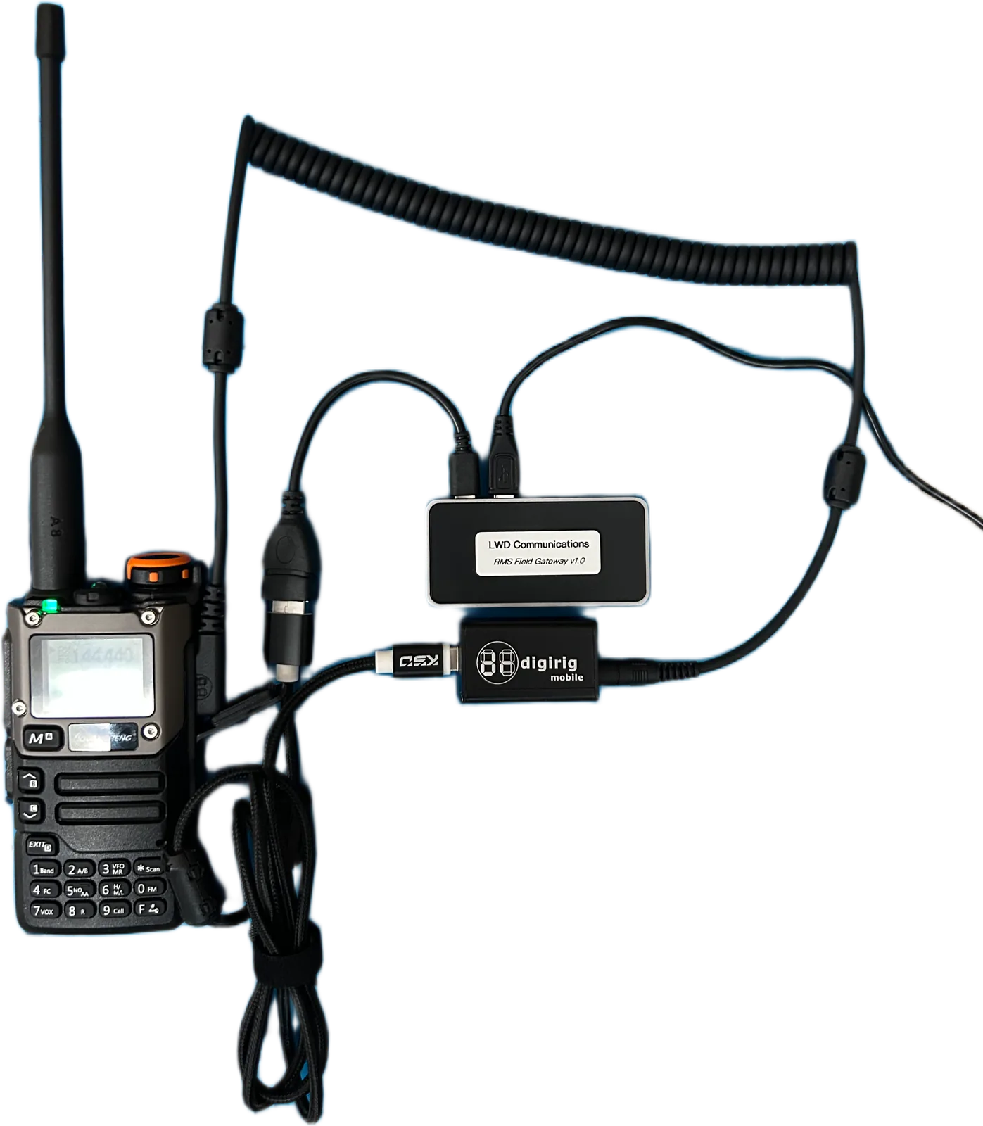 RMS Field Gateway connected to a handheld VHF radio through a USB audio interface